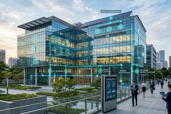 Smart building technology and IoT systems helping REITs manage commercial properties efficiently.
