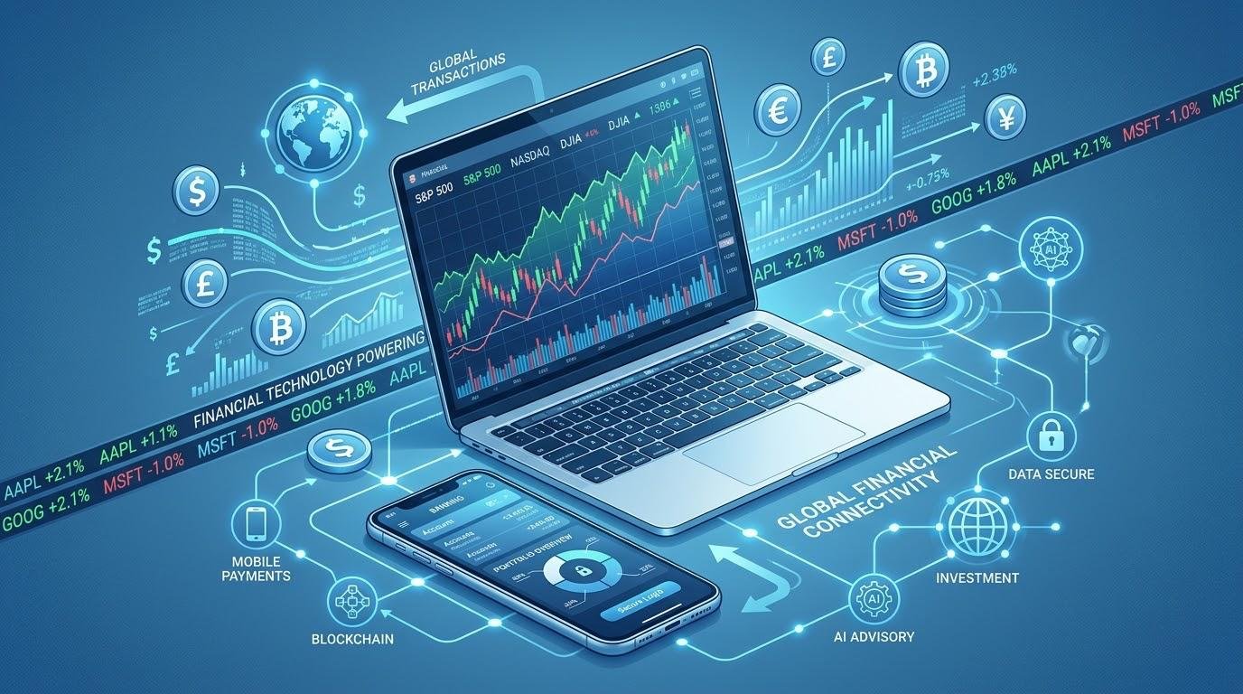 Financial technology powering modern finance through digital banking, market data, and investment platforms.