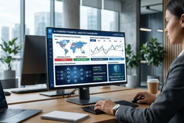 Artificial intelligence in finance for fraud detection, algorithmic trading, and risk analysis.