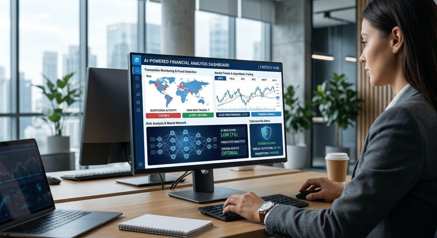 Artificial intelligence in finance for fraud detection, algorithmic trading, and risk analysis.