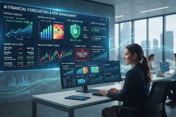 AI in financial forecasting and risk management with predictive analytics dashboard