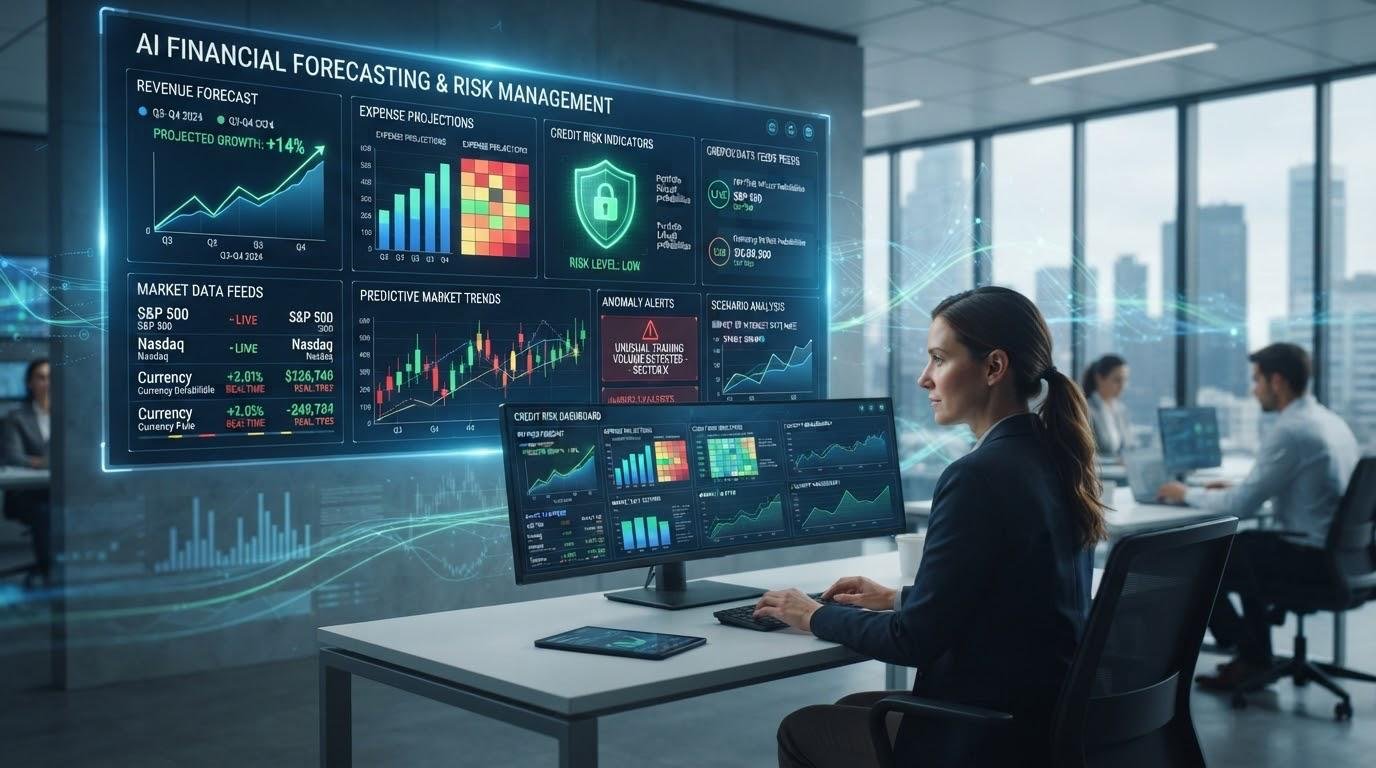 Artificial Intelligence in Financial Forecasting and Risk Management 2 AI in financial forecasting and risk management with predictive analytics dashboard