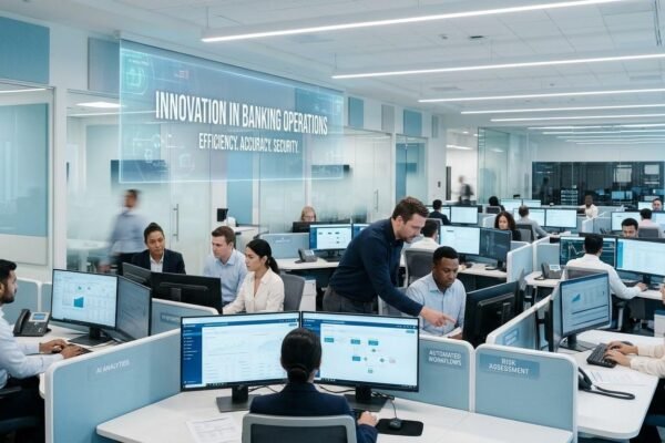 Banking automation using AI agents, robotic process automation, and data analytics to improve financial operations.