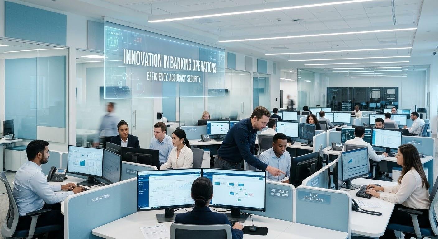 Banking automation using AI agents, robotic process automation, and data analytics to improve financial operations.