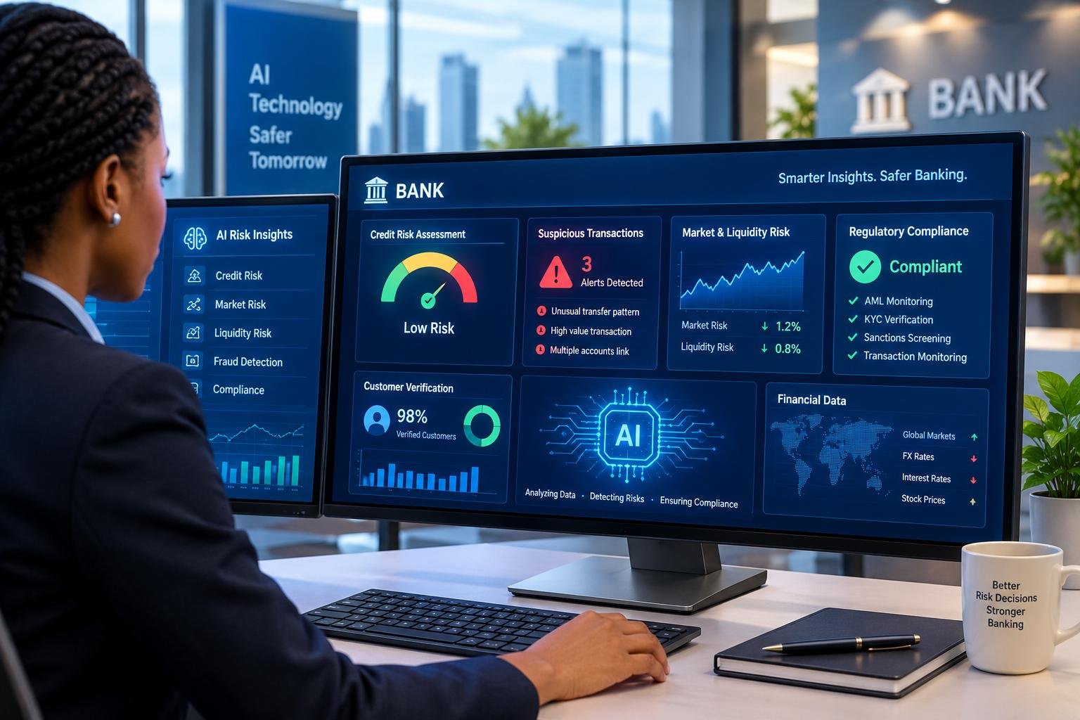 AI powered banking dashboard for financial risk management and regulatory compliance.