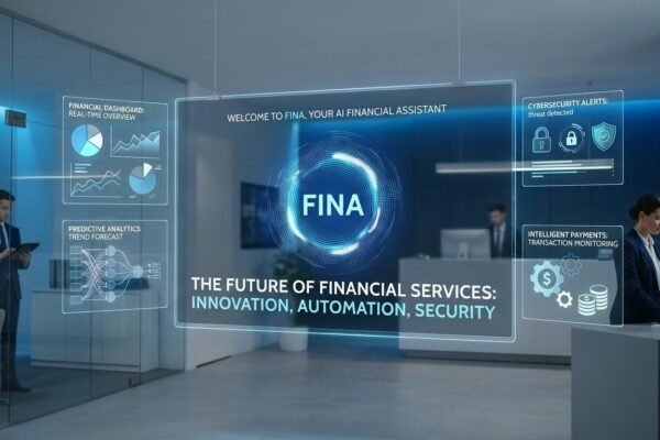 The future of artificial intelligence in banking featuring digital financial assistants, predictive analytics, fraud detection, and intelligent payment systems.
