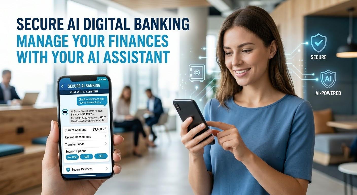 AI chatbot assisting a customer with digital banking services on a smartphone.