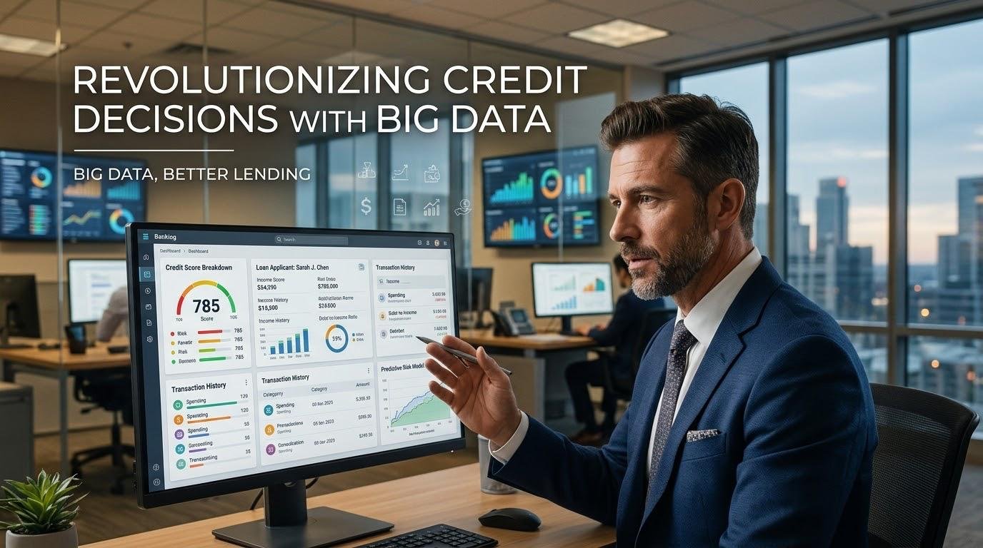 How Big Data Is Changing Credit Scoring and Loan Approval Decisions 2 Financial analyst using big data analytics for credit scoring and loan approval decisions.