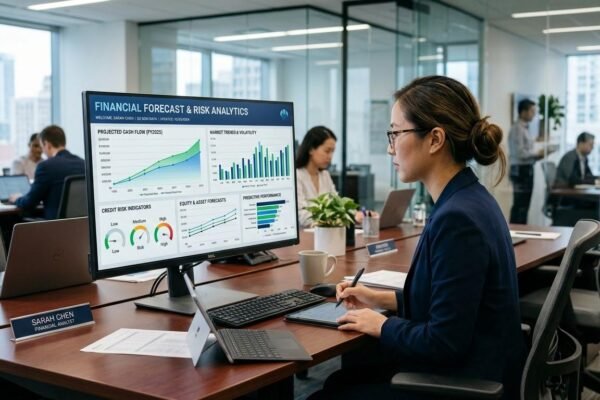 Predictive analytics dashboard for financial forecasting and risk management in banking.