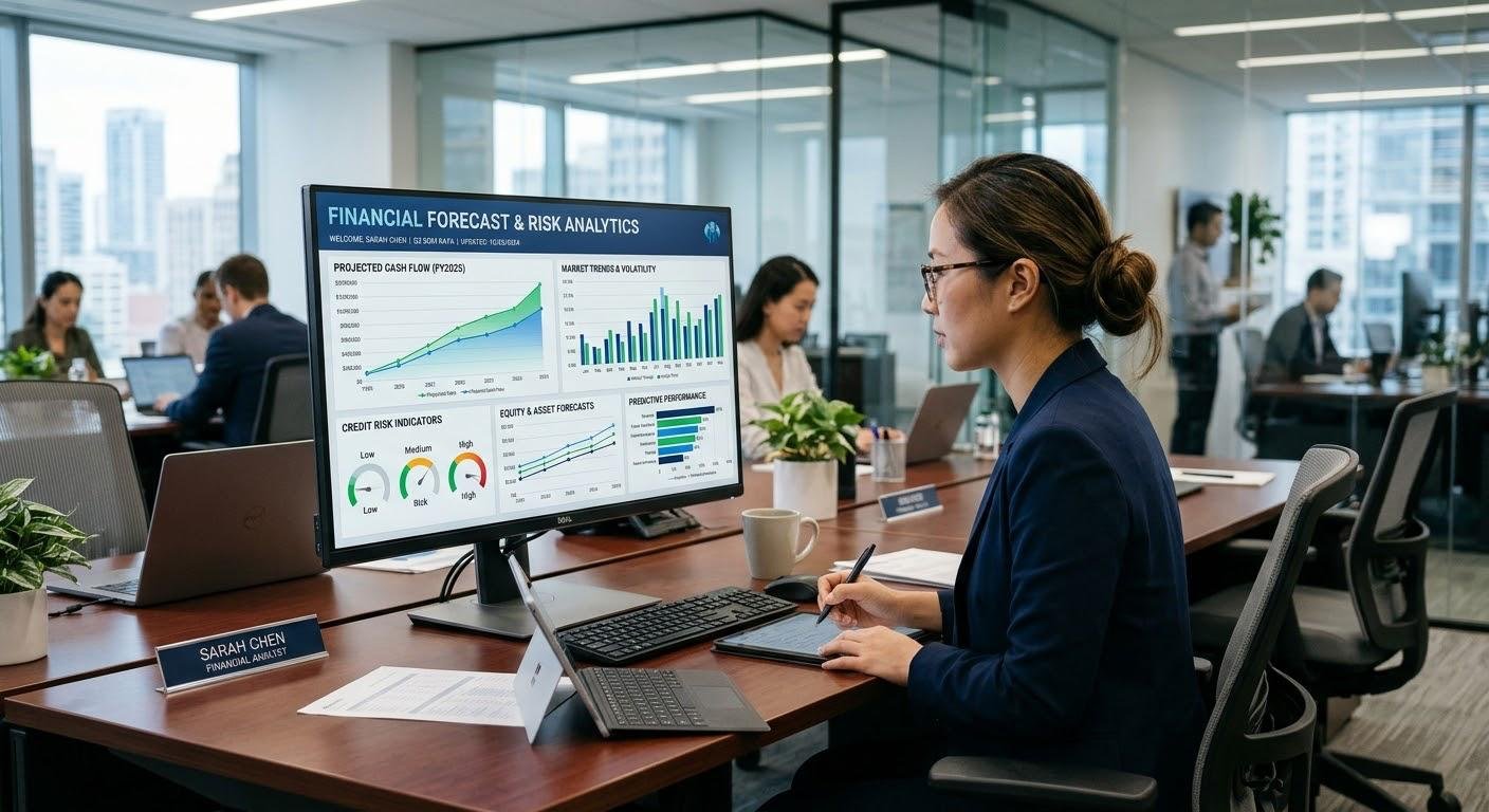 Predictive analytics dashboard for financial forecasting and risk management in banking.