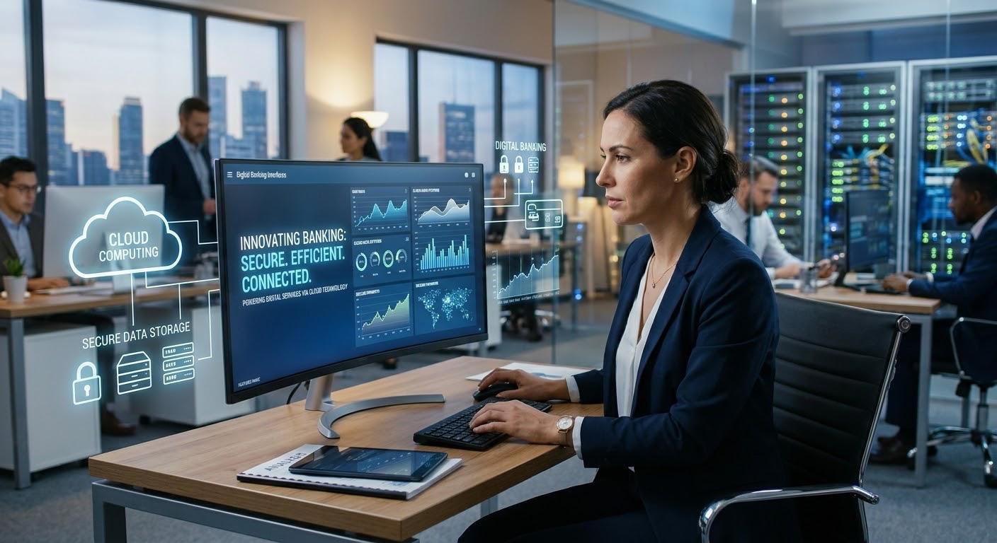 Cloud Computing in Banking: Benefits, Challenges, and Real-World Uses 4 Cloud computing technology supporting secure and efficient digital banking services.