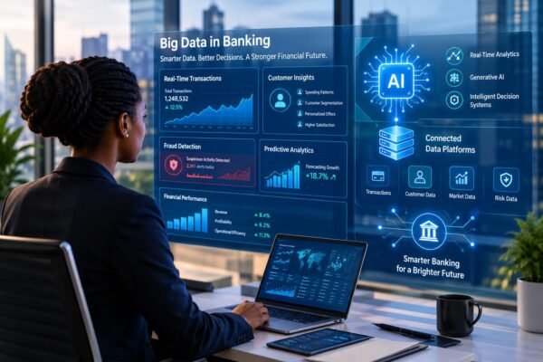 The future of big data in banking with artificial intelligence and real-time financial analytics.