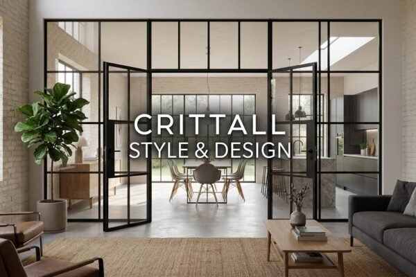 Modern black-framed Crittall doors and glass partitions in a contemporary interior.