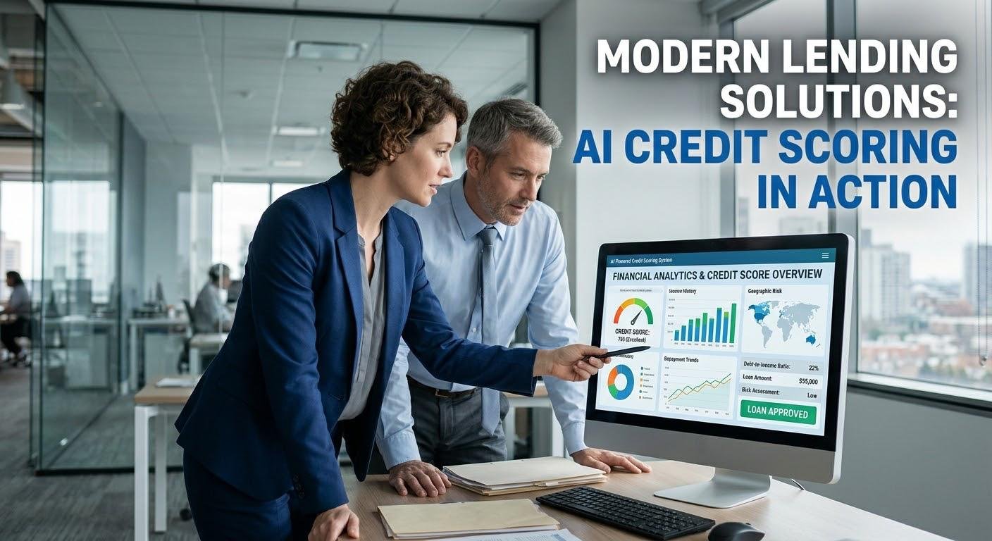 AI credit scoring technology analyzing borrower data for loan approval.
