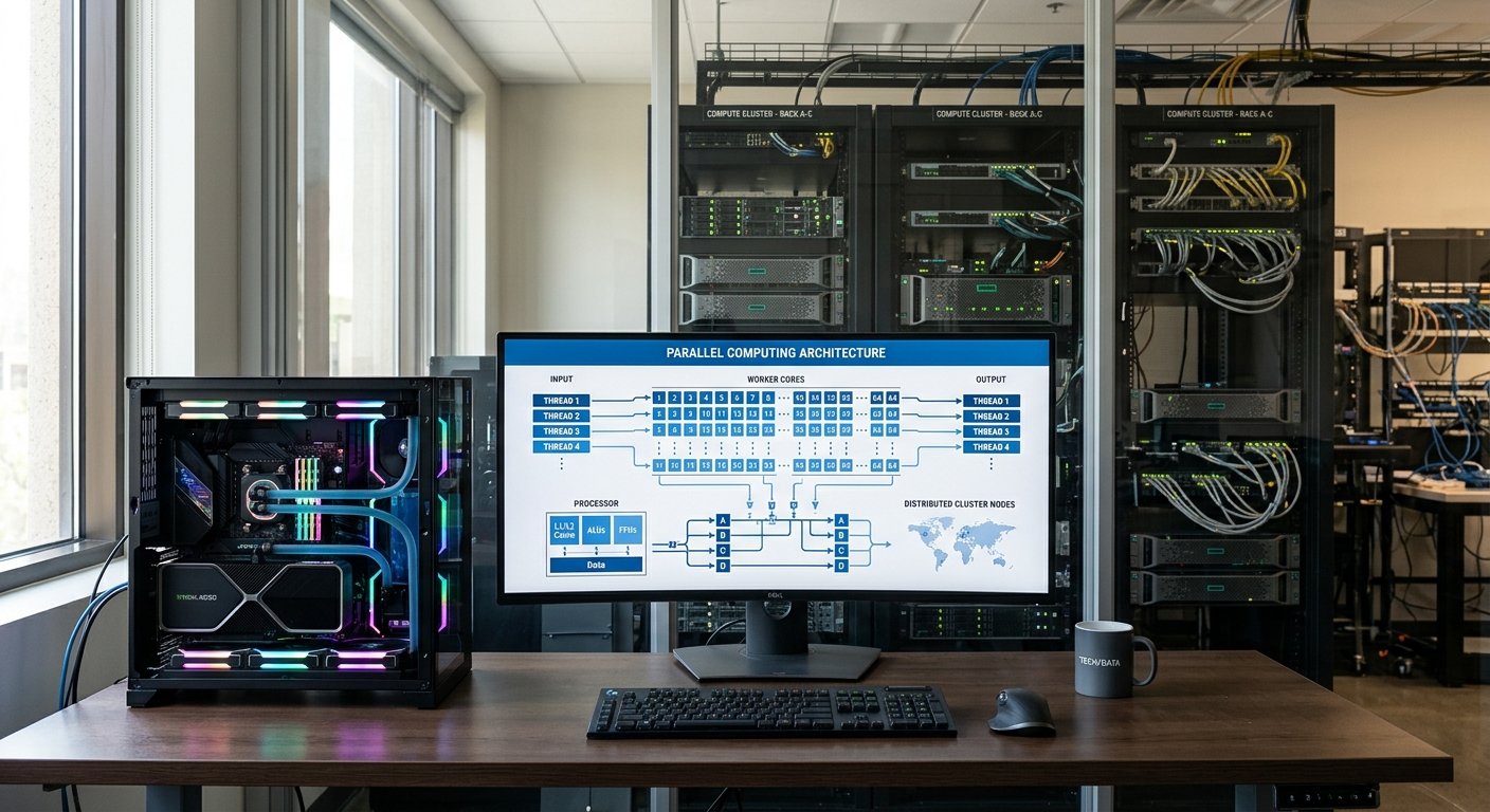 Types of Parallel Computing Architectures and How They Work 4 Modern computing hardware illustrating parallel computing architectures, including CPUs, GPUs, and connected servers