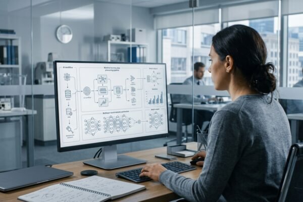 AI vs Machine Learning vs Deep Learning comparison in a modern technology workspace