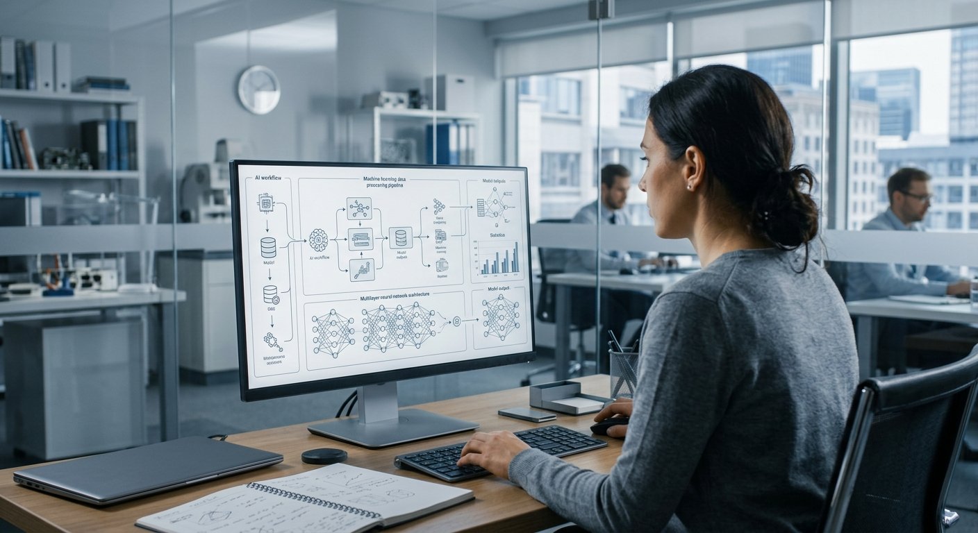 AI vs Machine Learning vs Deep Learning comparison in a modern technology workspace