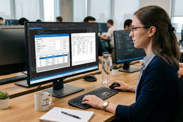 C# Windows desktop application connected to a SQLite database for inventory management