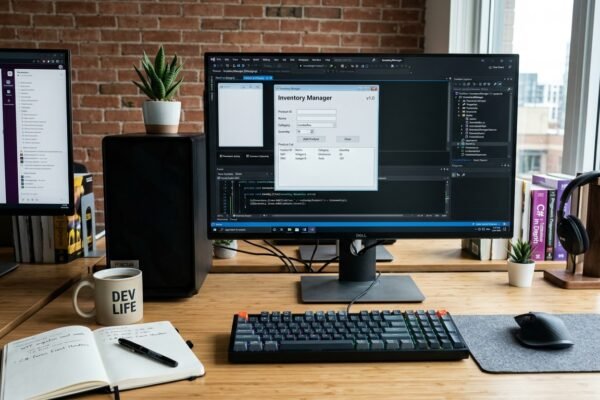 Windows app development using C# and Visual Studio on a desktop computer