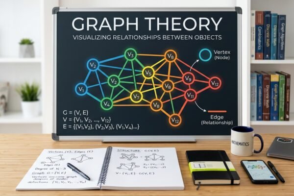 Graph theory illustration showing connected vertices and edges in discrete mathematics.