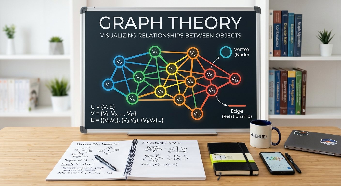 Graph theory illustration showing connected vertices and edges in discrete mathematics.
