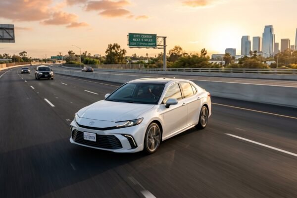 2026 Toyota Camry driving on a modern highway