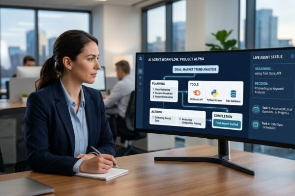 AI agent using digital tools to plan and complete tasks with human oversight