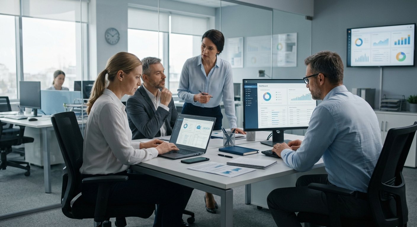 AI and the future of work with employees using artificial intelligence in a modern workplace