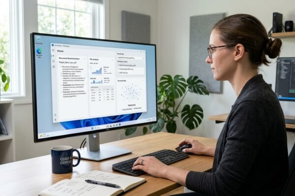 Developer using a Windows desktop application with integrated artificial intelligence features.