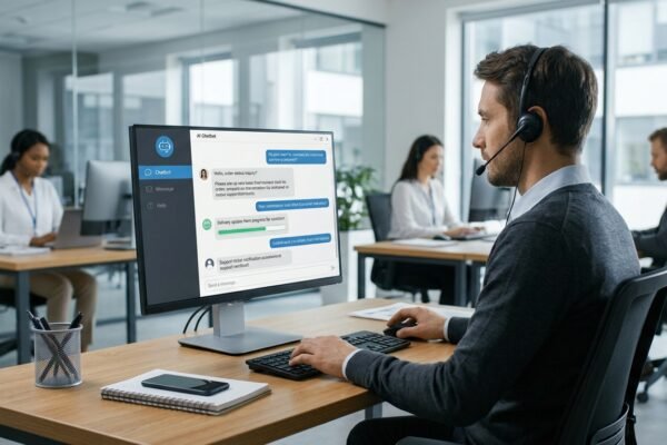 AI chatbots for customer service helping business employees manage customer inquiries and automate support tasks.