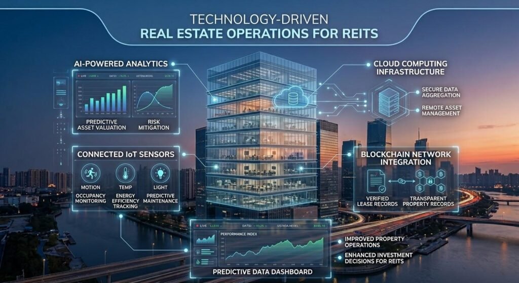 AI, IoT, cloud computing, and predictive analytics transforming REIT property management and investment decisions.
