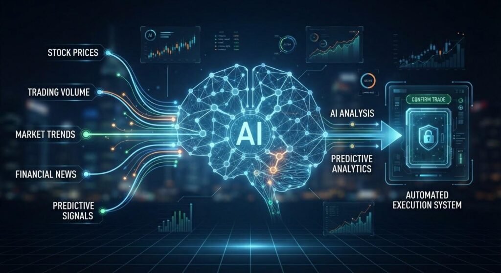 AI system analyzing stock market data for automated trading decisions
