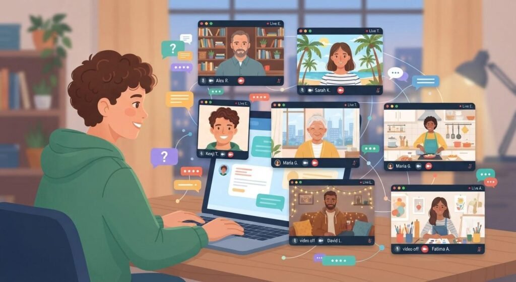 Person using random video chat to talk to strangers online
