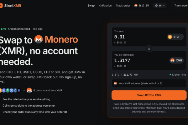 Screenshot 2026 10 28 at 13 42 16 Swap crypto to Monero XMR without an account SilentXMR