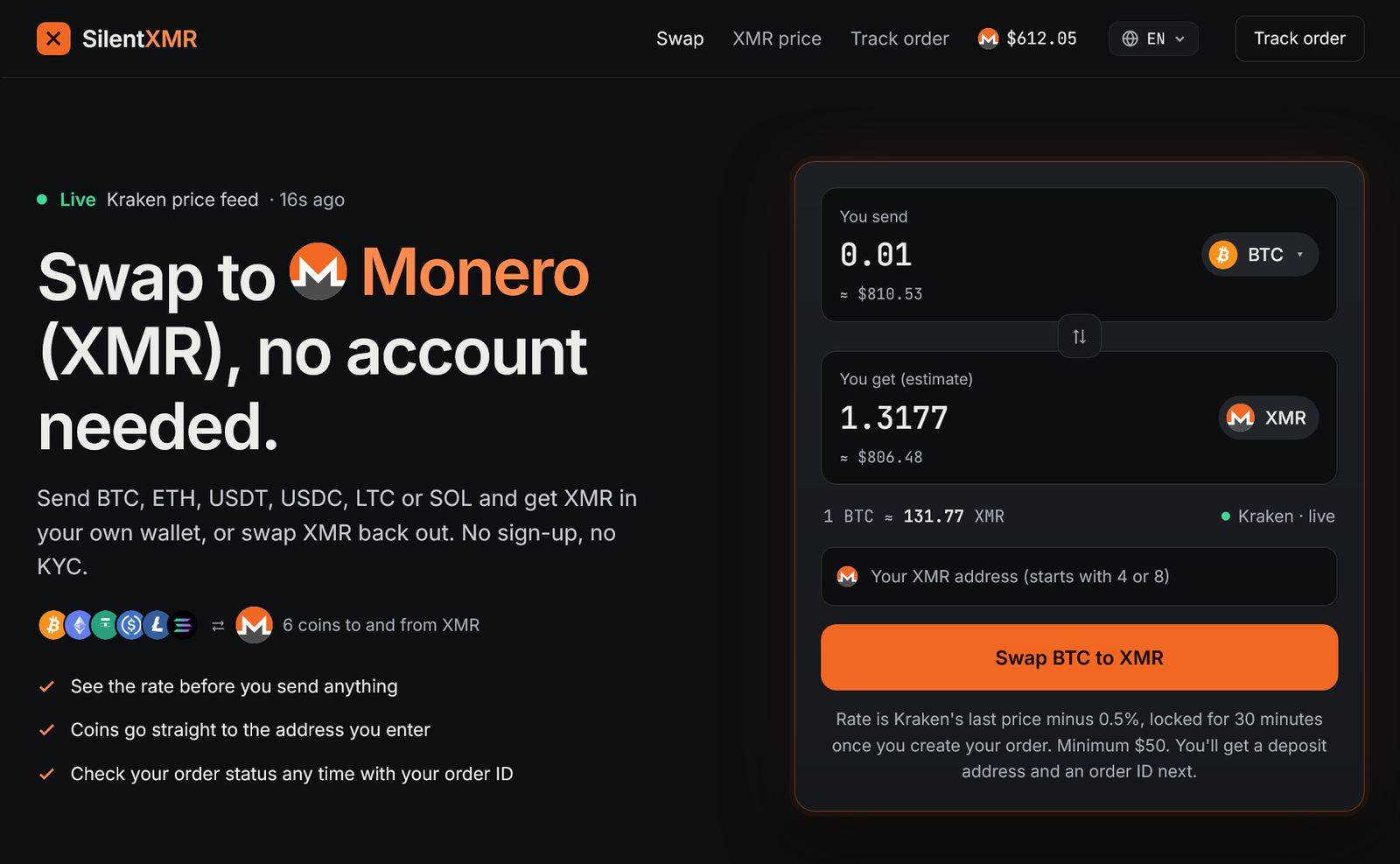 SilentXMR: The Simple Way to Swap Into Monero Without an Account 2 Screenshot 2026 10 28 at 13 42 16 Swap crypto to Monero XMR without an account SilentXMR