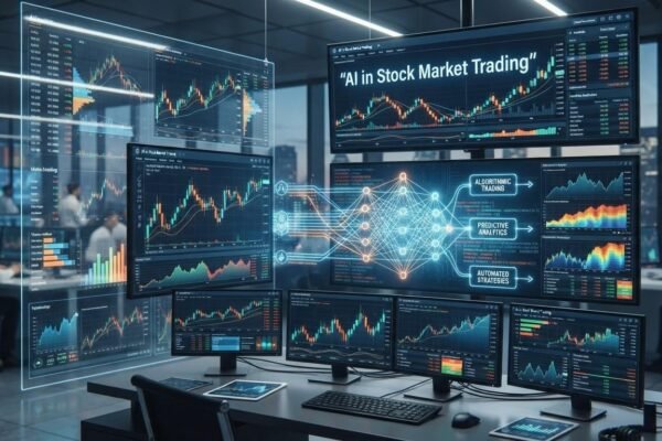 AI in stock market trading with algorithmic analysis and automated strategies