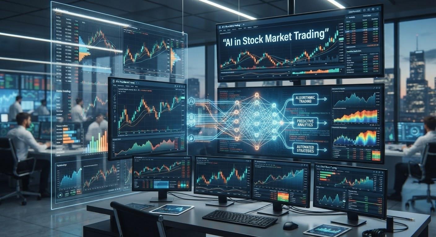 AI in stock market trading with algorithmic analysis and automated strategies