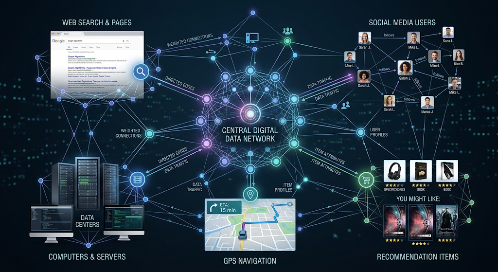 Real-world applications of graph theory in search engines social networks GPS and computer networks