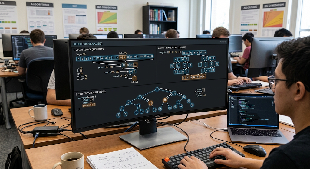 Recursion and Mathematical Induction: How Computer Scientists Prove and Solve Problems 3 Common recursive algorithms including binary search merge sort and tree traversal