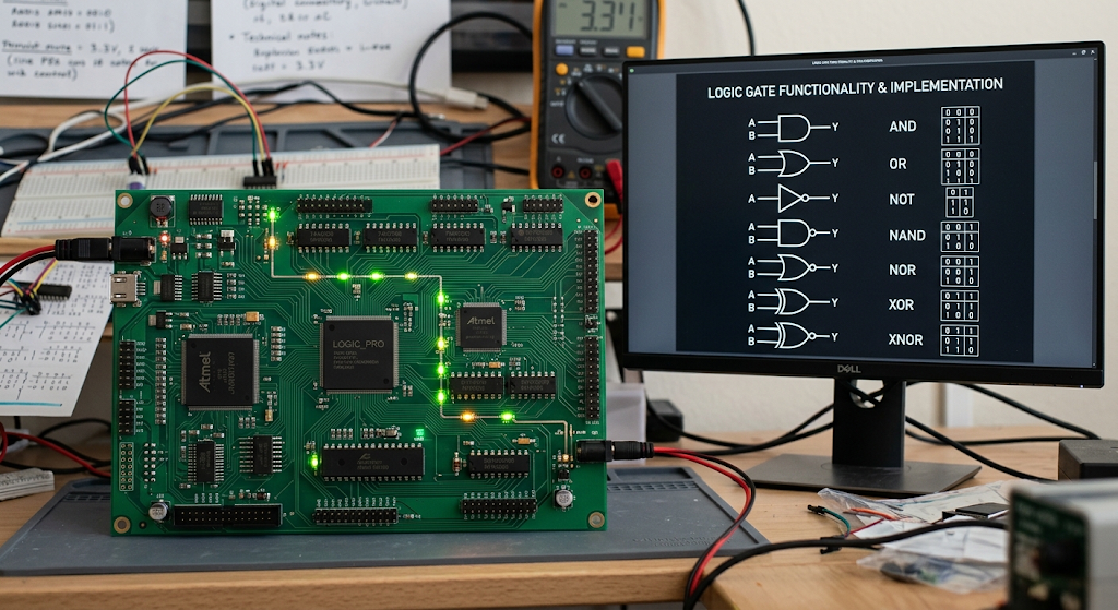 Boolean Algebra and Discrete Structures: Logic Gates, Circuits and Computing 4 Digital circuit board showing electronic logic gates and Boolean operations