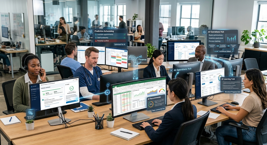 AI Agents Explained: What They Are, How They Work, and Why They Matter in 2026 5 AI agents supporting customer service, healthcare, finance, education, and business