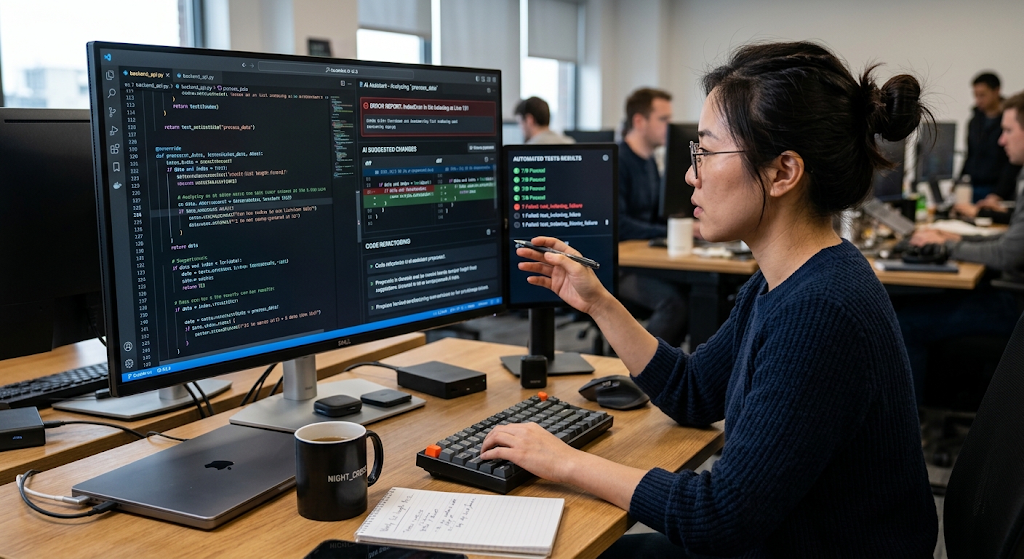 AI Agents Explained: What They Are, How They Work, and Why They Matter in 2026 4 Software developer working with an AI agent for coding and testing