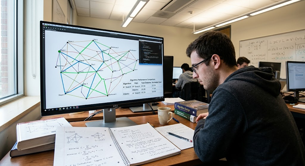 Programmer using graphs and mathematics to solve an algorithm optimization problem