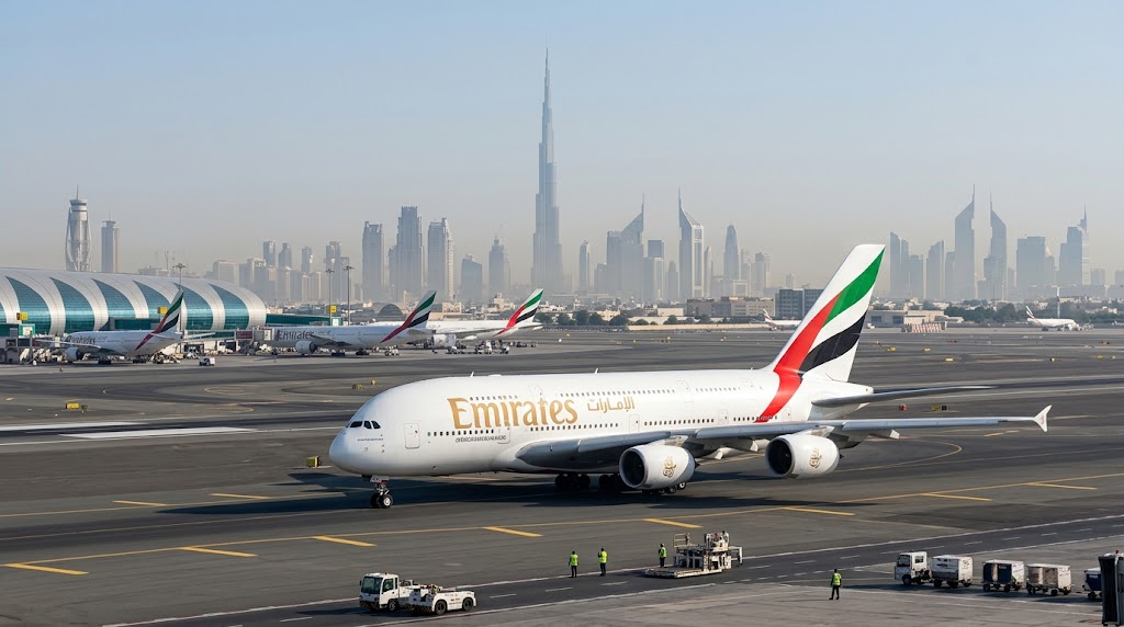 Emirates aircraft at Dubai International Airport