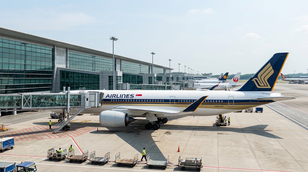 Singapore Airlines aircraft at an international airport