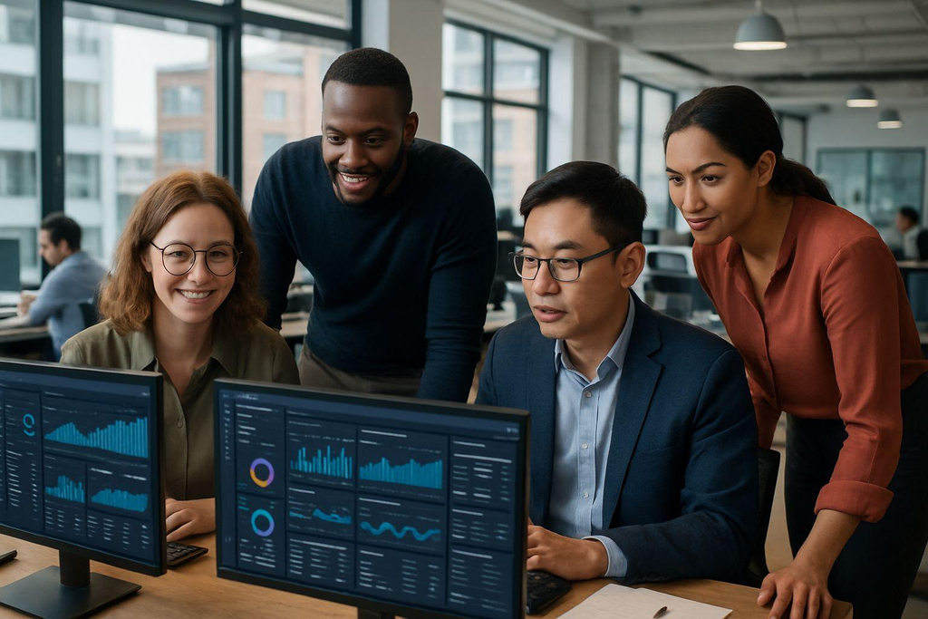 Database administrators collaborating on database management and technical problem-solving.