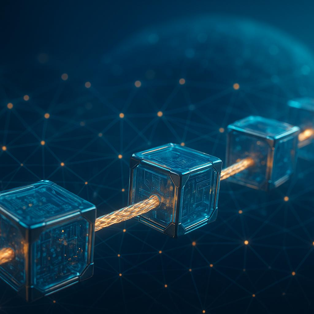 Connected digital blocks representing blockchain technology