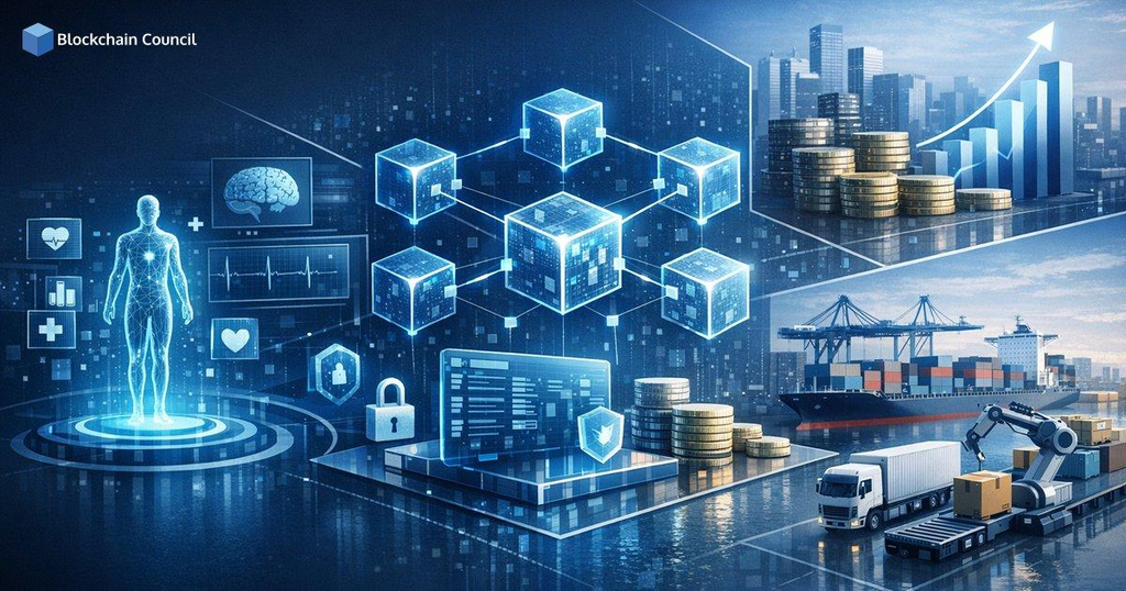 Blockchain applications in finance, healthcare, supply chains, and digital identity.