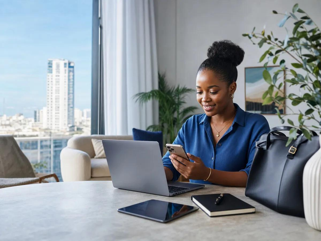 Nigerian digital entrepreneur managing online marketing for small businesses