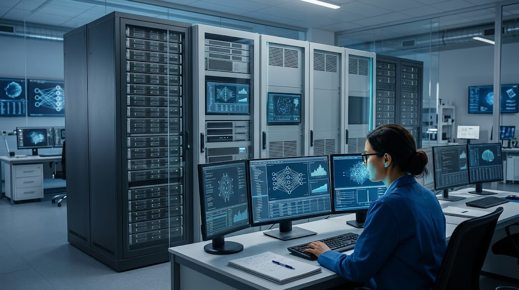 How Could Artificial Superintelligence Work? 3 AI research workstation illustrating how machine learning, reasoning, and computing could combine in future AI systems.